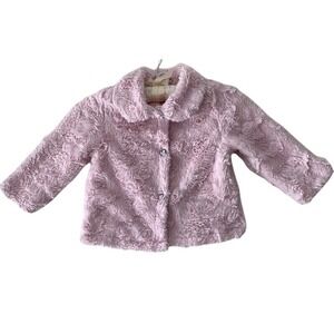 Mini Muffin Baby Girl Size 24 M Top Jacket Heart Buttons Soft Faux Fur Pink